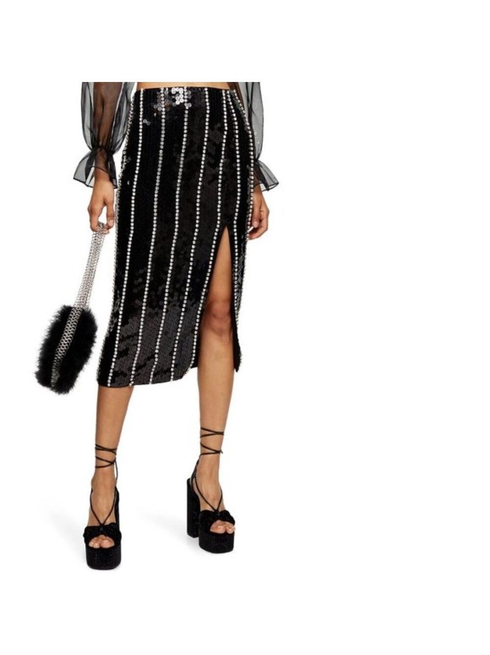 TOPSHOP Sequin Diamante Stripe Skirt